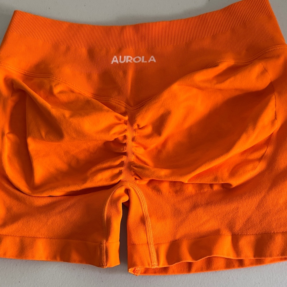 Aurola Women's High-Rise Orange Scrunch Athletic Shorts